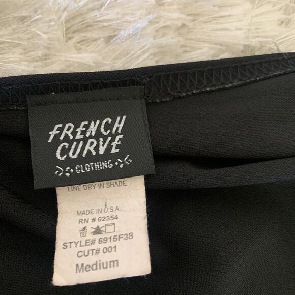 French Curve Black Draped Neck Back V Neck Sz Large - Picture 9 of 10